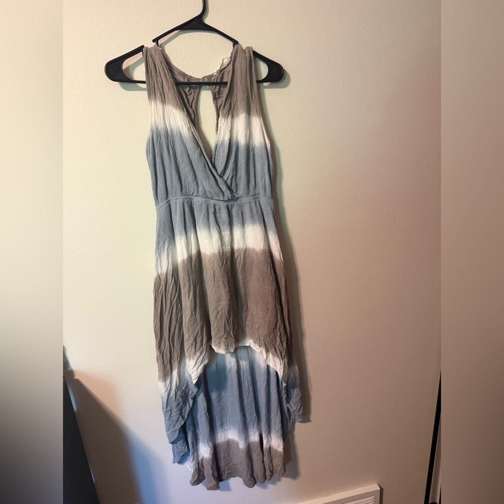 Peach Love California Blue and Brown High Low Dress